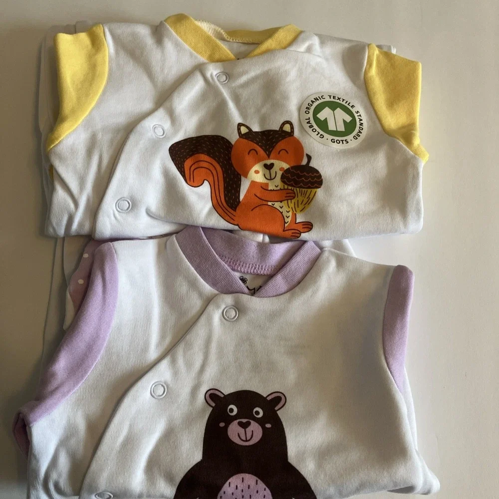 Jimonda Footie Sleepers Infant NB Yellow Lavender NEW 2pk Bear Squirrel Woodland